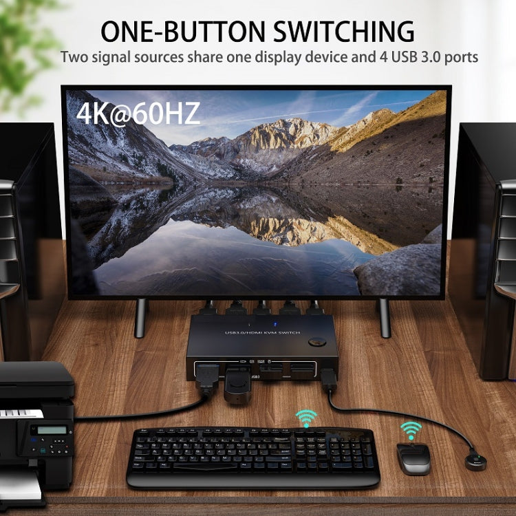 KC-KVM201A 2 In 1 Out 4K 60HZ HDMI KVM Switching USB3.0 Shared Computer Shaped Printer U Disk(Black) - HoMEdemic™ 