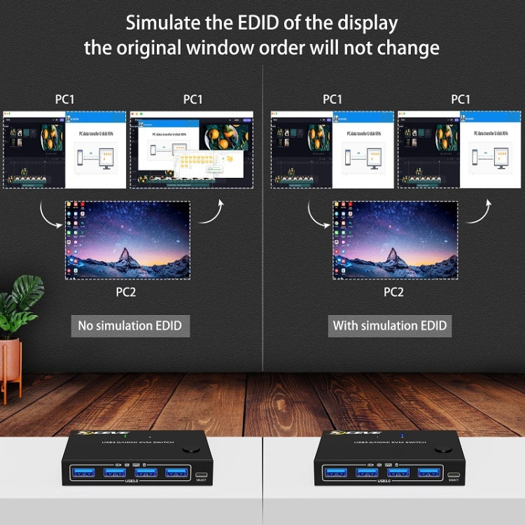 KC-KVM201A 2 In 1 Out 4K 60HZ HDMI KVM Switching USB3.0 Shared Computer Shaped Printer U Disk(Black) - HoMEdemic™ 