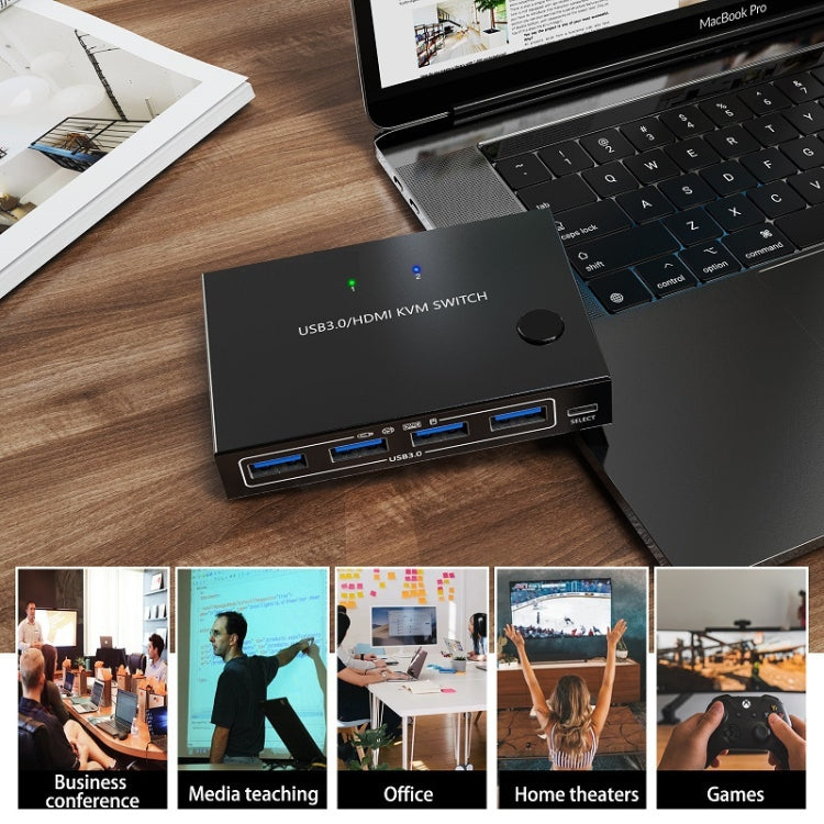 KC-KVM201A 2 In 1 Out 4K 60HZ HDMI KVM Switching USB3.0 Shared Computer Shaped Printer U Disk(Black) - HoMEdemic™ 