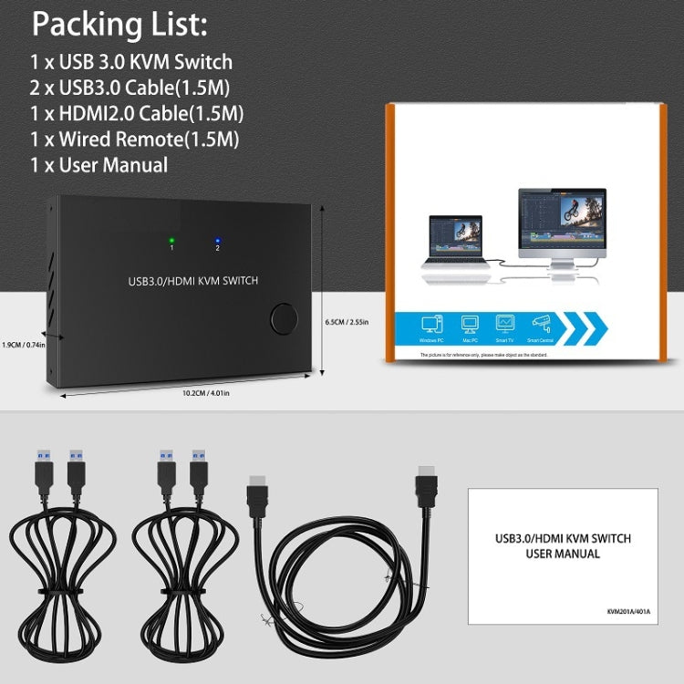 KC-KVM201A 2 In 1 Out 4K 60HZ HDMI KVM Switching USB3.0 Shared Computer Shaped Printer U Disk(Black) - HoMEdemic™ 