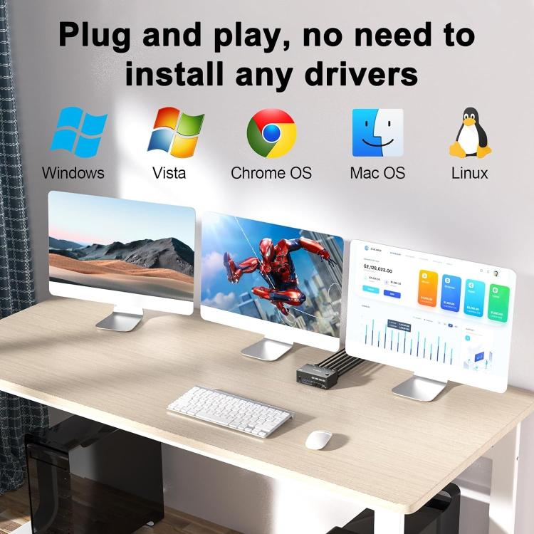 KC-KVM203DH 8K 30Hz USB3.0 DP+DP+HDMI Triple Monitors KVM Switch, UK Plug - HoMEdemic™ 