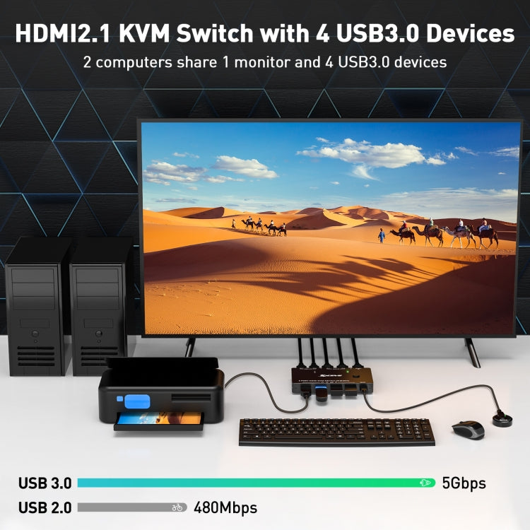 KC-KVM8201 USB3.0 Switch U Disk Printer Two Computers To Share 8K HDMI KVM Switch(Black) - HoMEdemic™ 
