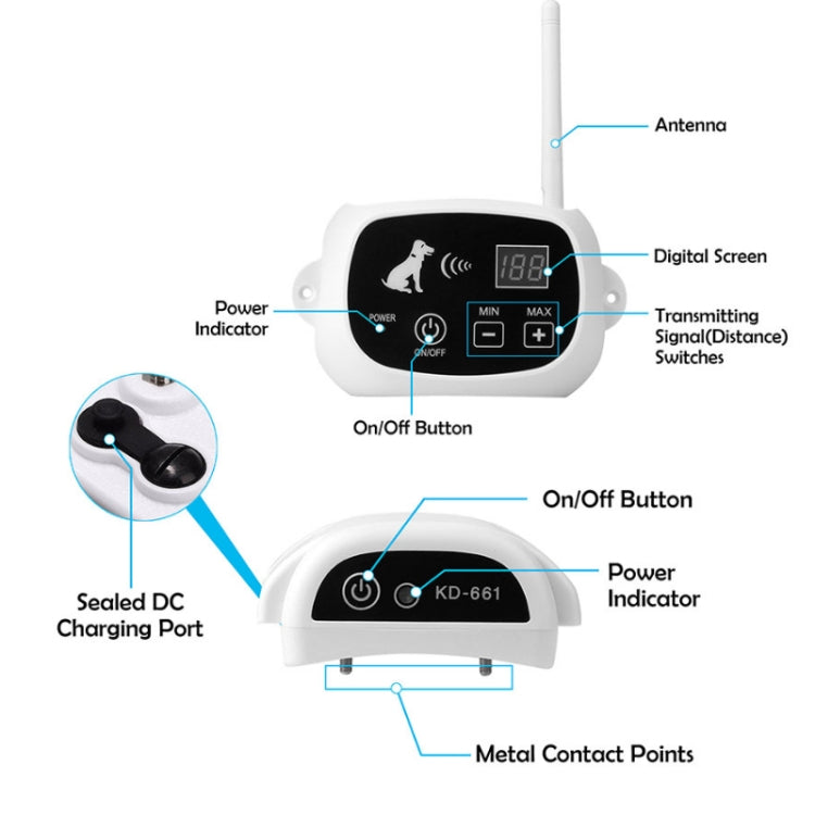 KD-661 500m Wireless Electric Dog Pet Fence Shock Collar,Spec: For Two Dog(US Plug) - HoMEdemic™ 