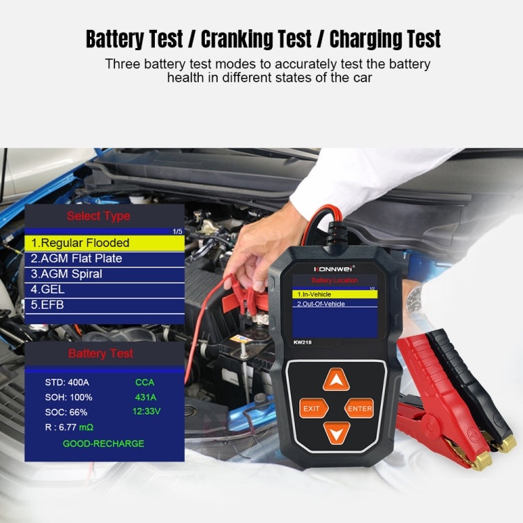 KONNWEI KW218 2.4 inch Color Screen Car Battery Tester(Black) - HoMEdemic™ 