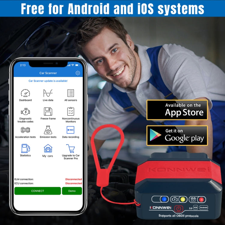 KONNWEI KW905 Bluetooth 5.0 Car OBD2 Scanner Support Android & iOS(Black) - HoMEdemic™ 