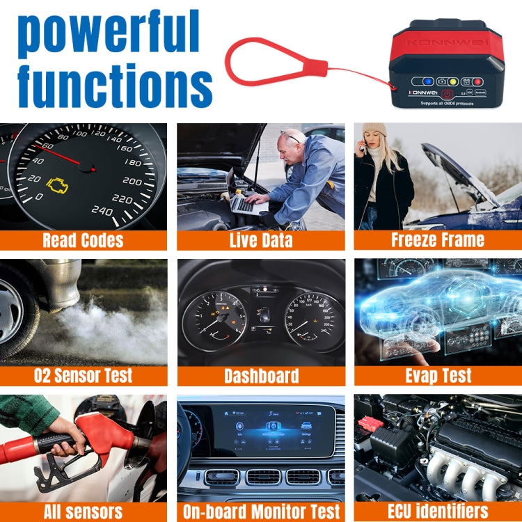 KONNWEI KW905 Bluetooth 5.0 Car OBD2 Scanner Support Android & iOS(Black Red) - HoMEdemic™ 