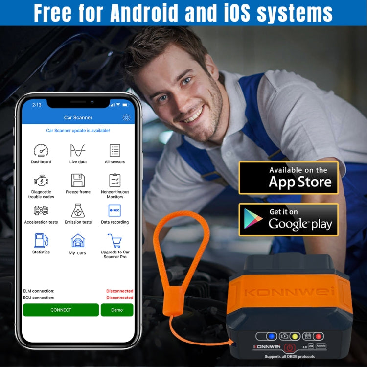 KONNWEI KW906 Bluetooth 5.0 Car OBD2 Scanner Support Android & iOS(Black Red) - HoMEdemic™ 
