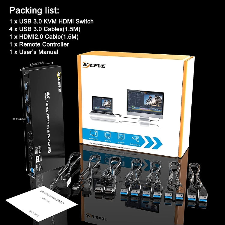 KVM401A 4 Ports USB 3.0 Shared Device HDMI KVM Switch HUB Shared Converter(Black) - HoMEdemic™ 