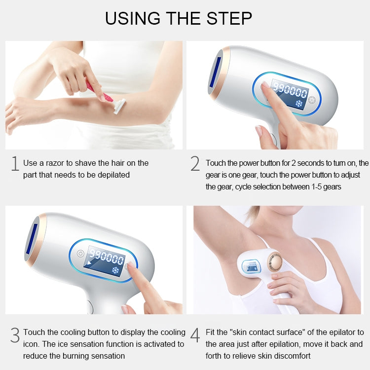 K_SKIN KD506A Epilator Household Freezing Photon Hair Removal Instrument 5 Levels of Light Intensity for Cheek Armpit Leg Back - HoMEdemic™ 