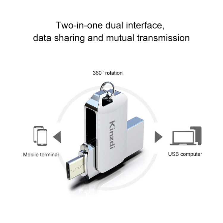 Kinzdi 32GB USB + Type-C Interface Metal Twister Flash Disk V8, 32GB Rose Gold, 32GB Silver - HoMEdemic™ 