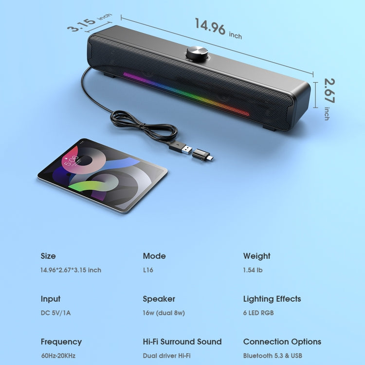 L16 Outdoor Portable RGB Light HiFi USB Bluetooth Wireless Speaker(Black) - HoMEdemic™ 