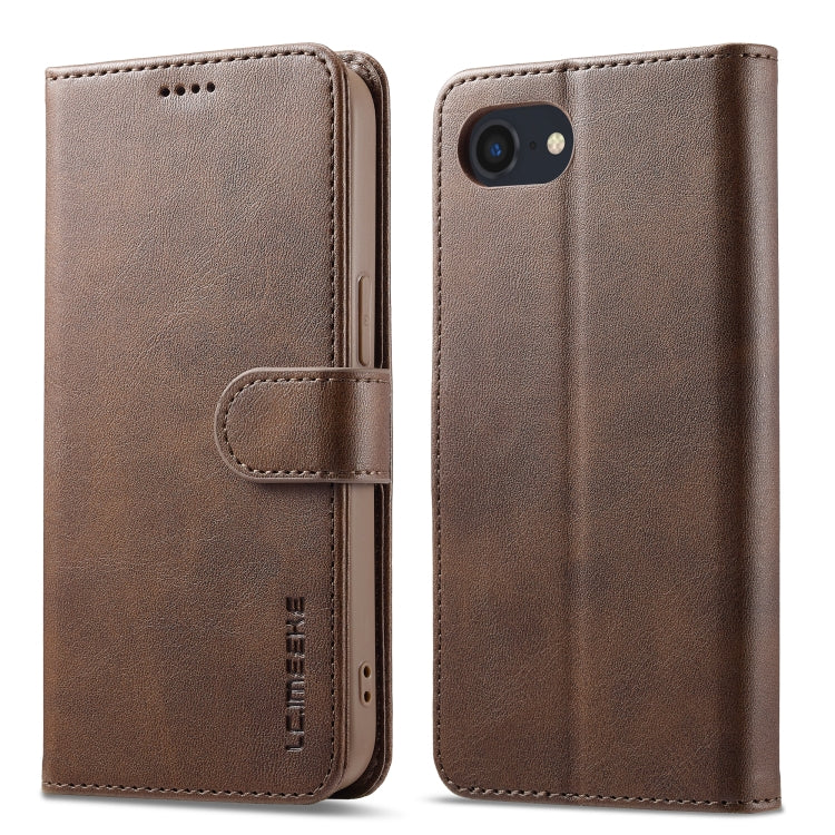LC.IMEEKE Calf Texture Horizontal Flip Leather Case For iPhone 16e(Brown) - HoMEdemic™ 