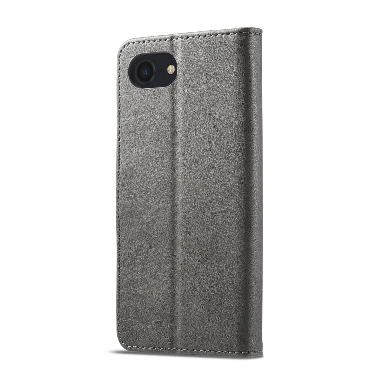 LC.IMEEKE Calf Texture Horizontal Flip Leather Case For iPhone 16e(Grey) - HoMEdemic™ 