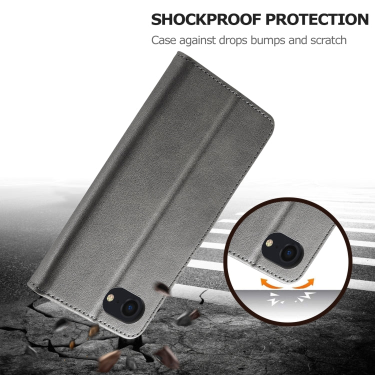 LC.IMEEKE Calf Texture Horizontal Flip Leather Case For iPhone 16e(Grey) - HoMEdemic™ 