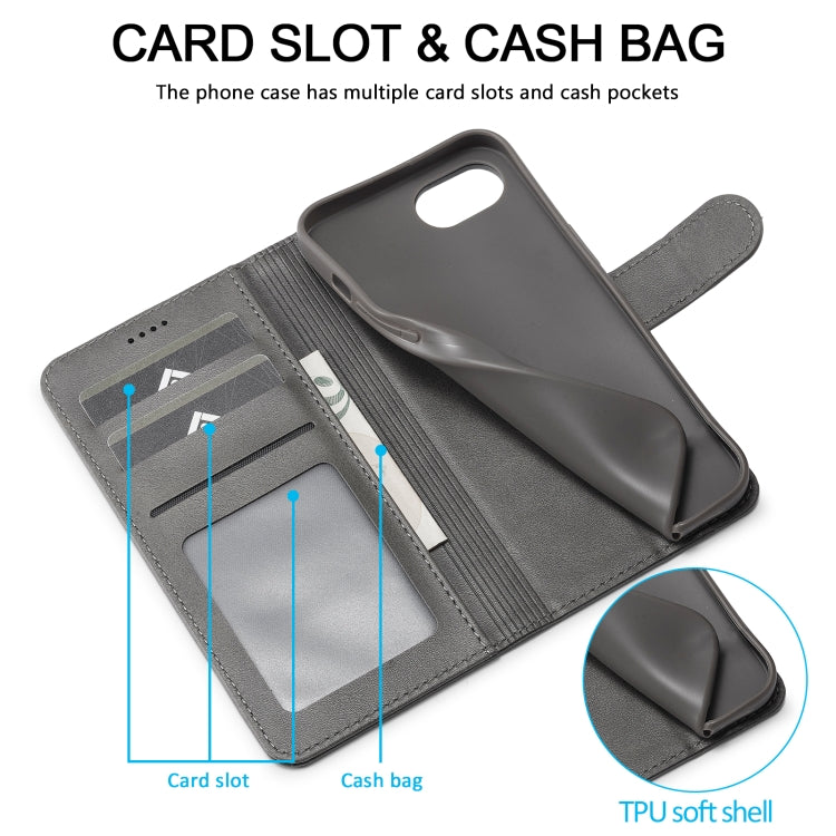 LC.IMEEKE Calf Texture Horizontal Flip Leather Case For iPhone 16e(Grey) - HoMEdemic™ 