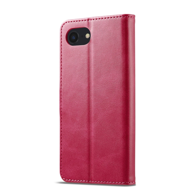LC.IMEEKE Calf Texture Horizontal Flip Leather Case For iPhone 16e(Red) - HoMEdemic™ 