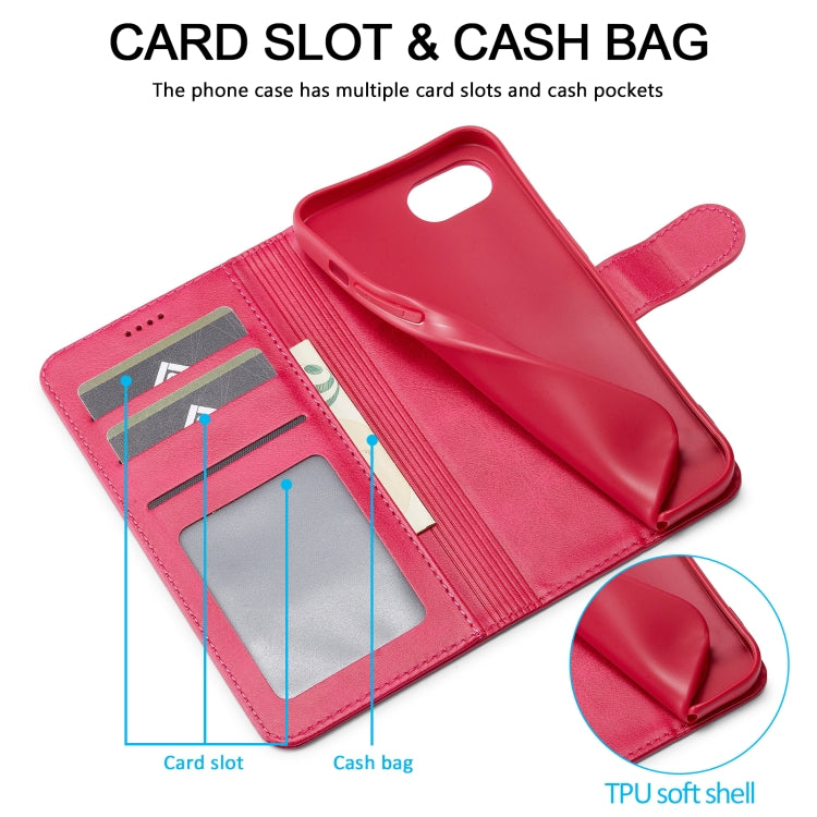 LC.IMEEKE Calf Texture Horizontal Flip Leather Case For iPhone 16e(Red) - HoMEdemic™ 