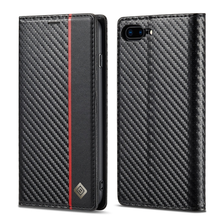 LC.IMEEKE Carbon Fiber PU + TPU Horizontal Flip Leather Case with Holder & Card Slot & Wallet For iPhone 7Plus / 8Plus(Vertical Black) - HoMEdemic™ 