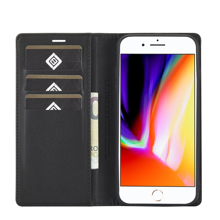 LC.IMEEKE Carbon Fiber PU + TPU Horizontal Flip Leather Case with Holder & Card Slot & Wallet For iPhone 7Plus / 8Plus(Vertical Black) - HoMEdemic™ 