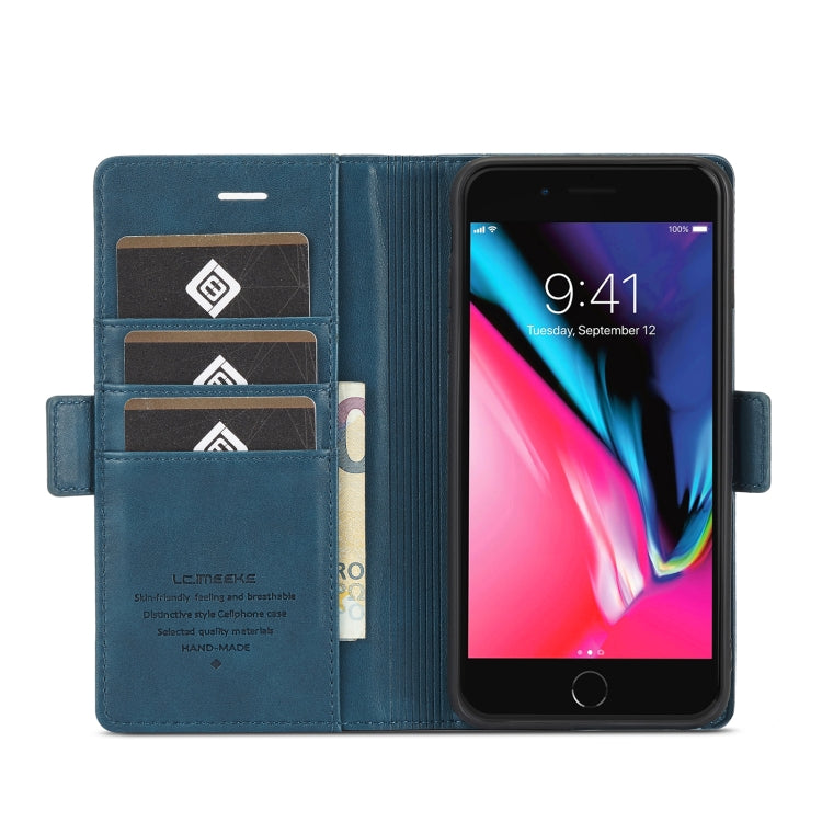 LC.IMEEKE Magnetic Buckle PU + TPU Horizontal Flip Leather Case with Holder & Card Slots & Wallet For iPhone 8 Plus & 7 Plus(Blue) - HoMEdemic™ 