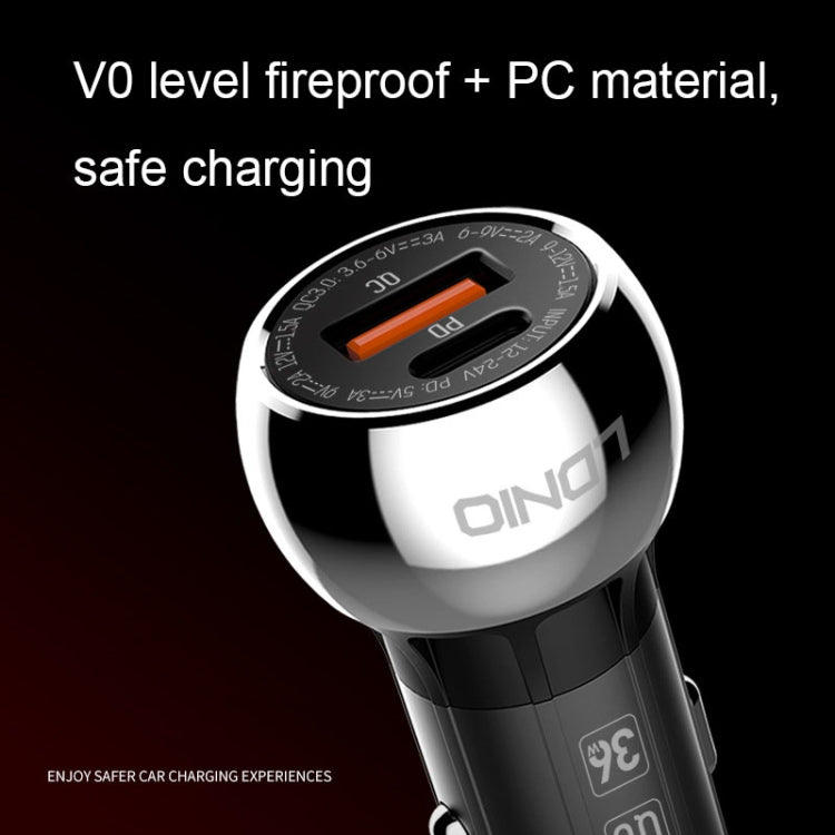 LDNIO C1 36W PD + QC 3.0 Car Fast Charger High Power Smart USB Car Charger with 8 Pin Cable - HoMEdemic™ 