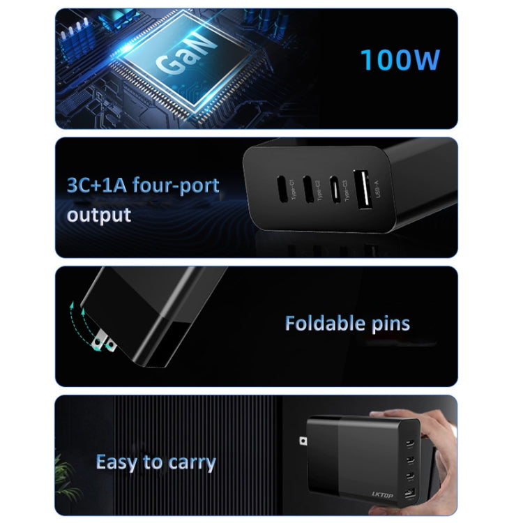 LKTOP 100W Gallium Nitride Fast Charger AC Adapter With 3 USB-C/Type-C+1 USB-A Port US Plug - HoMEdemic™ 