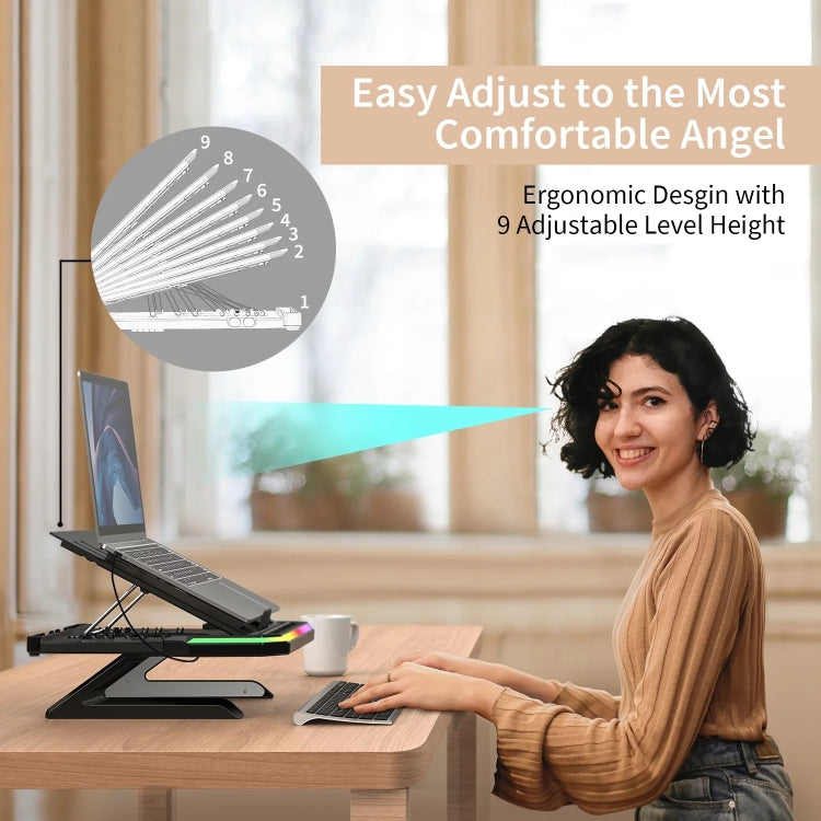 Laptop Stand with RGB Lighting 9-Level Adjustable Notebook Stand(Black) - HoMEdemic™ 