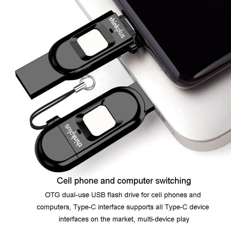 Lenovo Thinkplus TFU301 Dual Interface Type-C+USB Fingerprint Encrypted USB Flash Drive, Capacity: 256G - HoMEdemic™ 