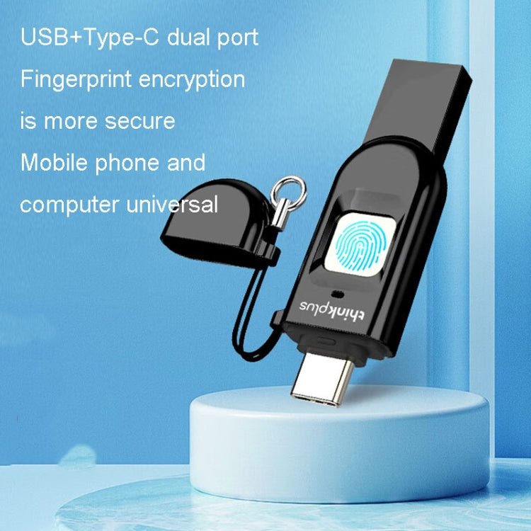 Lenovo Thinkplus TFU301 Dual Interface Type-C+USB Fingerprint Encrypted USB Flash Drive, Capacity: 256G - HoMEdemic™ 