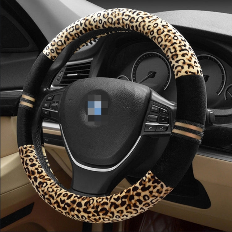 Leopard Grain Steering Wheel Cover, Adaptation Steering Wheel Diameter: 37-38 cm, 37-38cm Beige, 37-38cm Coffee, 37-38cm Black - HoMEdemic™ 