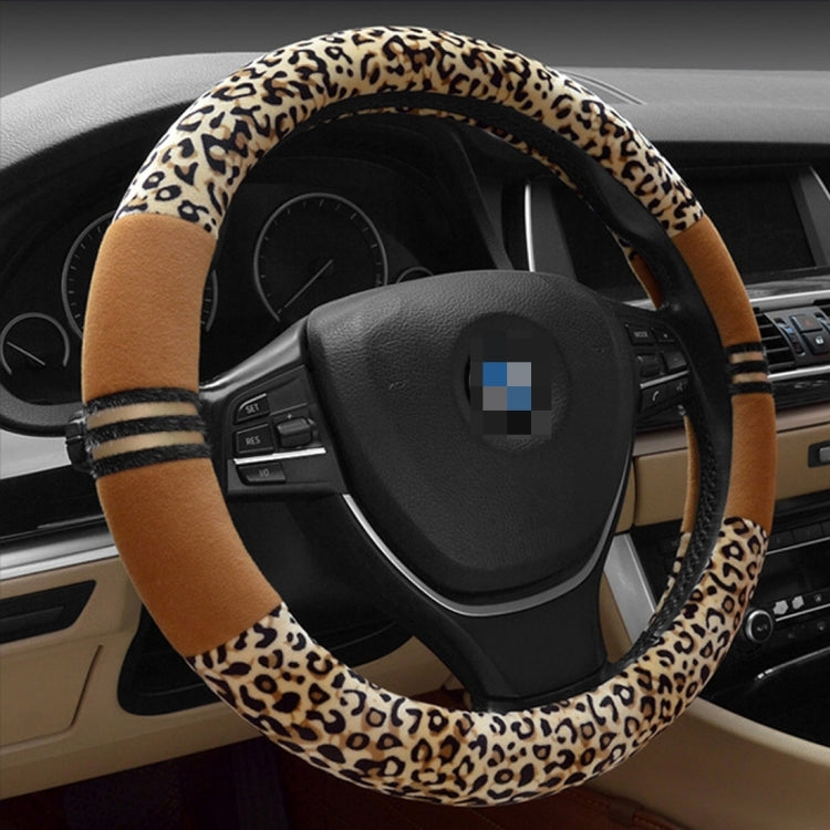 Leopard Grain Steering Wheel Cover, Adaptation Steering Wheel Diameter: 37-38 cm, 37-38cm Beige, 37-38cm Coffee, 37-38cm Black - HoMEdemic™ 