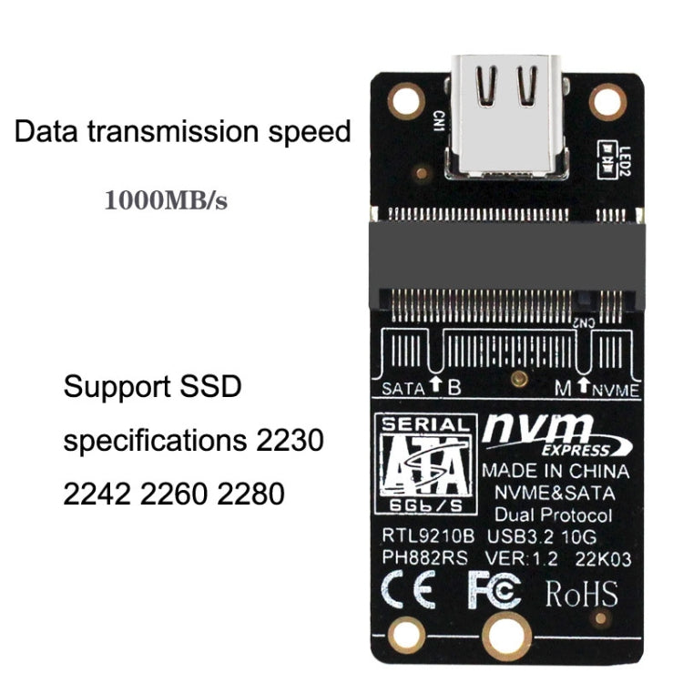 M.2 NVME Hard Disk Box Transfer Card RTL9210B Chip Type-C / USB-C USB3.1 Gen2 10Gbps(Black) - HoMEdemic™ 