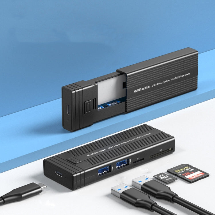 M.2 NVME SATA SSD Enclosure Adapter With 4 In 1 Hub USB 3.2 Gen 2 10Gbps HDD Adapter Support SD/TF Card Read(Black) - HoMEdemic™ 