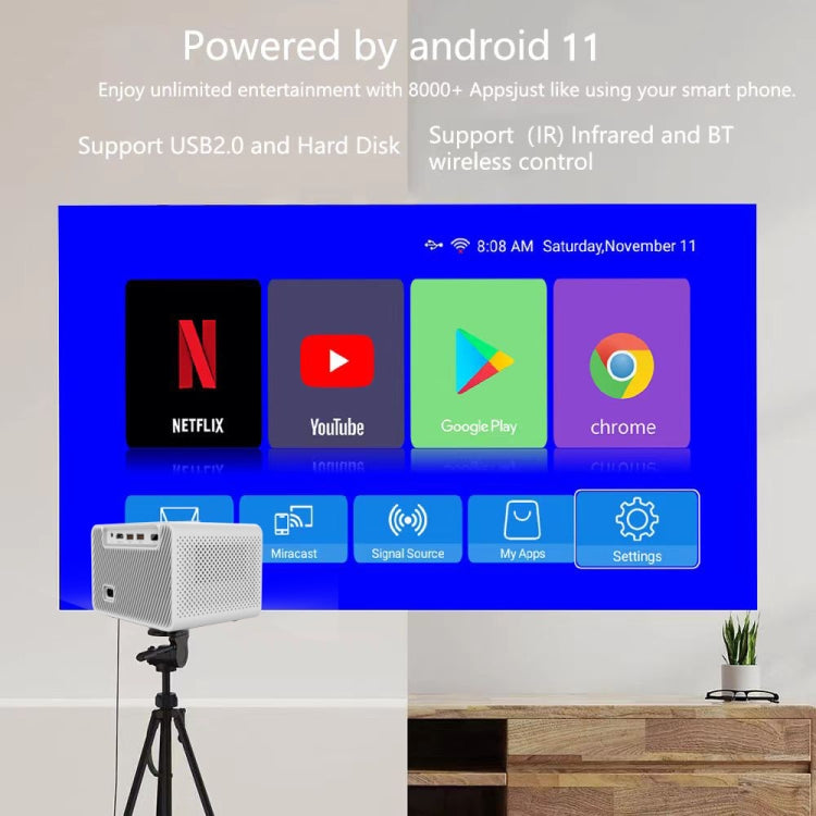 M10 Plus 1280x720P Projector 2.4G / 5G WIFI Bluetooth 5.2 Android 11 System Home Cinema EU Plug - HoMEdemic™ 