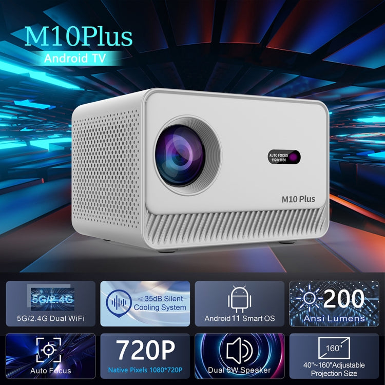 M10 Plus 1280x720P Projector 2.4G / 5G WIFI Bluetooth 5.2 Android 11 System Home Cinema US Plug - HoMEdemic™ 