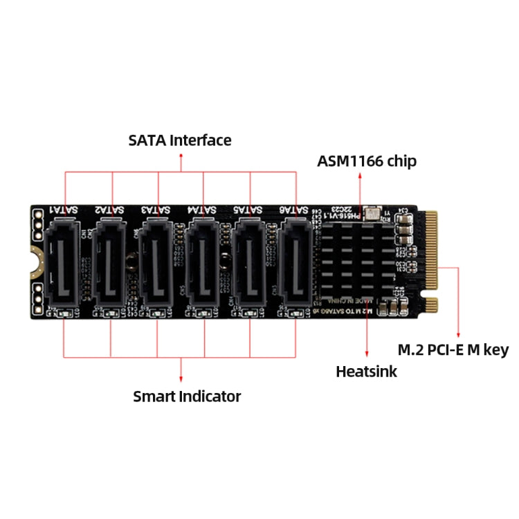 M2 M-EKY PCIE3.0 To SATA6G Transfer Expansion Card 6 Port Hard Disk Expansion Adapter Card(PH516) - HoMEdemic™ 