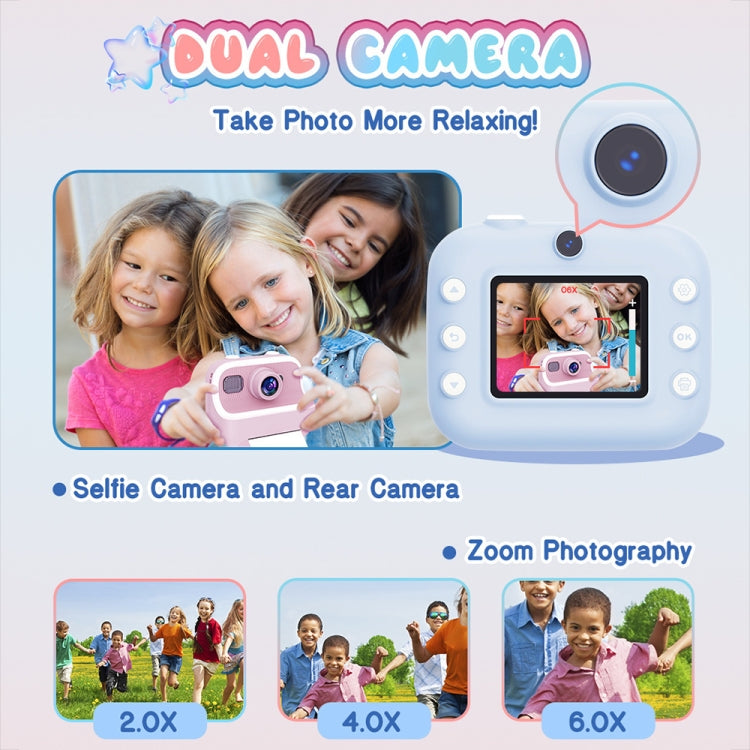M8 2.4-Inch 1080P HD 2400W Pixel Dual-Camera Children Thermal Printing Camera, Color: Blue+32GB - HoMEdemic™ 