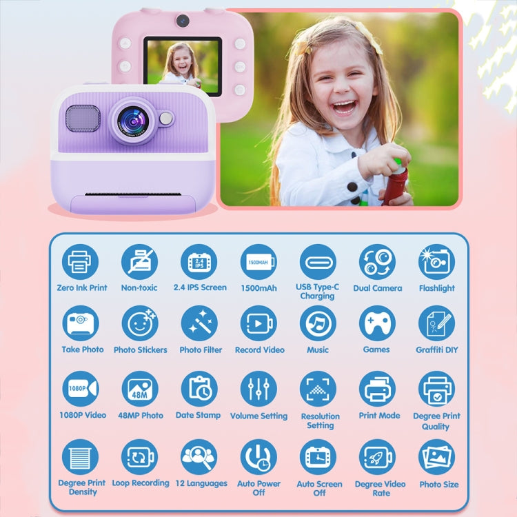 M8 2.4-Inch 1080P HD 2400W Pixel Dual-Camera Children Thermal Printing Camera, Color: Blue - HoMEdemic™ 