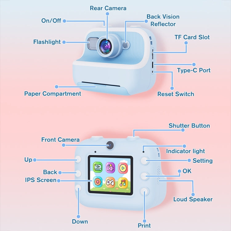 M8 2.4-Inch 1080P HD 2400W Pixel Dual-Camera Children Thermal Printing Camera, Color: Pink+32GB - HoMEdemic™ 