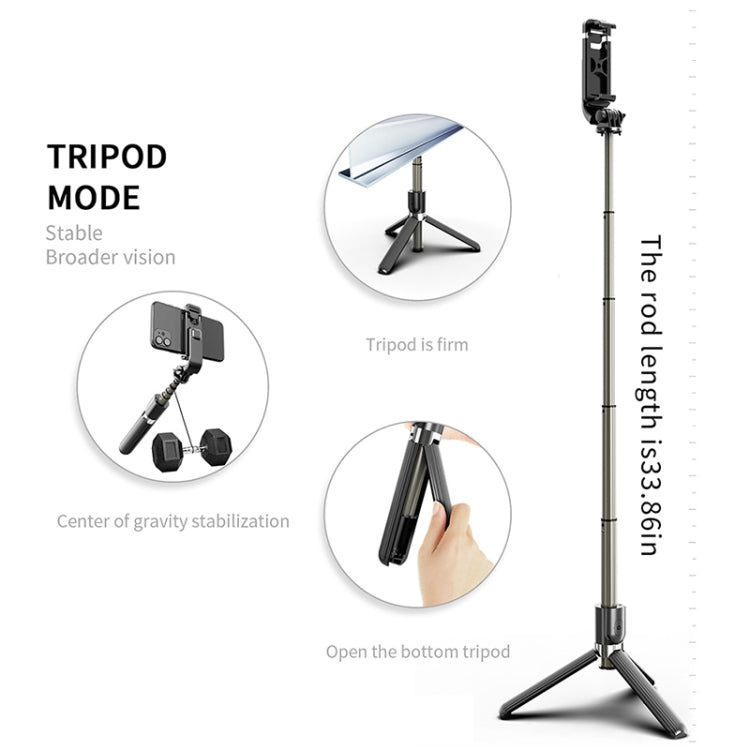 L03 Aluminum Alloy Foldable Bluetooth Tripod Selfie Stick, L03 Black