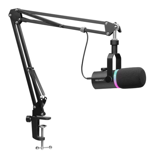 FEELWORLD PM1-AS XLR/USB Dynamic Microphone for Podcasting Recording Gaming Live Streaming with Boom Arm (Black) - HoMEdemic™ 