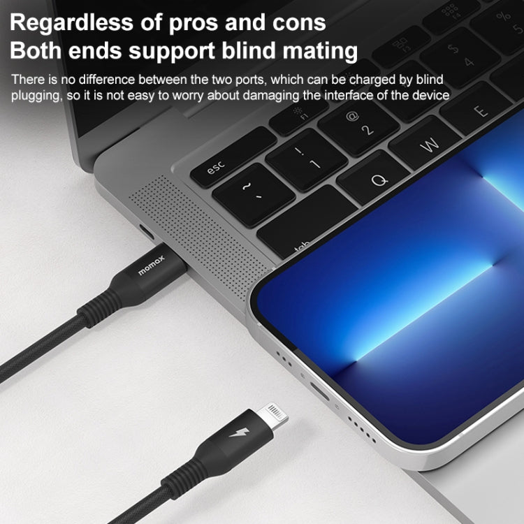 MOMAX DL51D Type-C / USB-C to 8 Pin PD Braided Fast Charging Cable, Length: 1.2m (Black) - HoMEdemic™ 