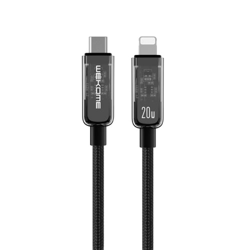 WK WDC-181 PD 20W Pioneer Series USB-C/Type-C to 8 Pin Transparent Fast Charge Data Cable, Length:1m (Black) - HoMEdemic™ 