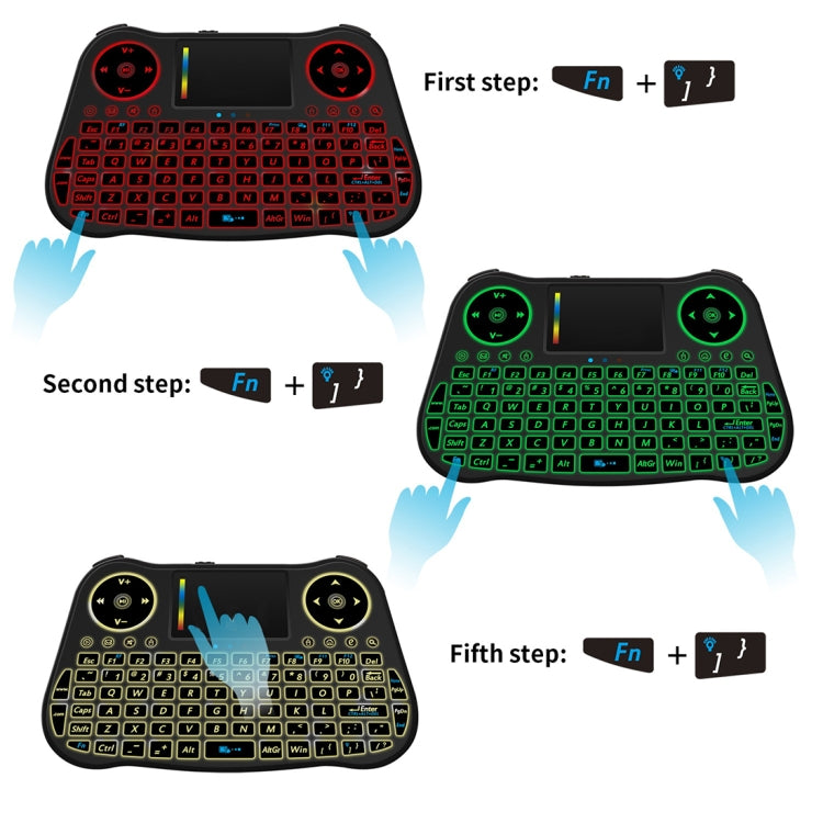 MT08 2.4GHz Mini Wireless Air Mouse QWERTY Keyboard with Colorful Backlight & Touchpad & Multimedia Control for PC, TV(Black) - HoMEdemic™ 