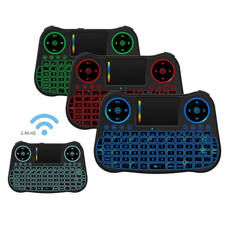 MT08 2.4GHz Mini Wireless Air Mouse QWERTY Keyboard with Colorful Backlight & Touchpad & Multimedia Control for PC, TV(Black) - HoMEdemic™ 