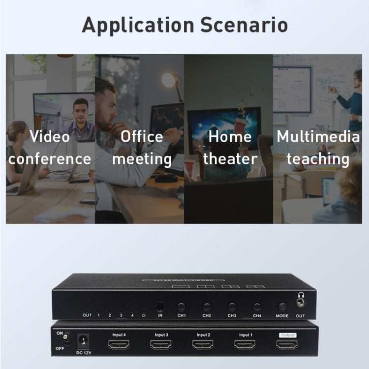 Measy MV4341 4K 30Hz 4 In 1 Out HDMI Quad Screen Splitter, Plug Type: EU Plug (Black) - HoMEdemic™ 