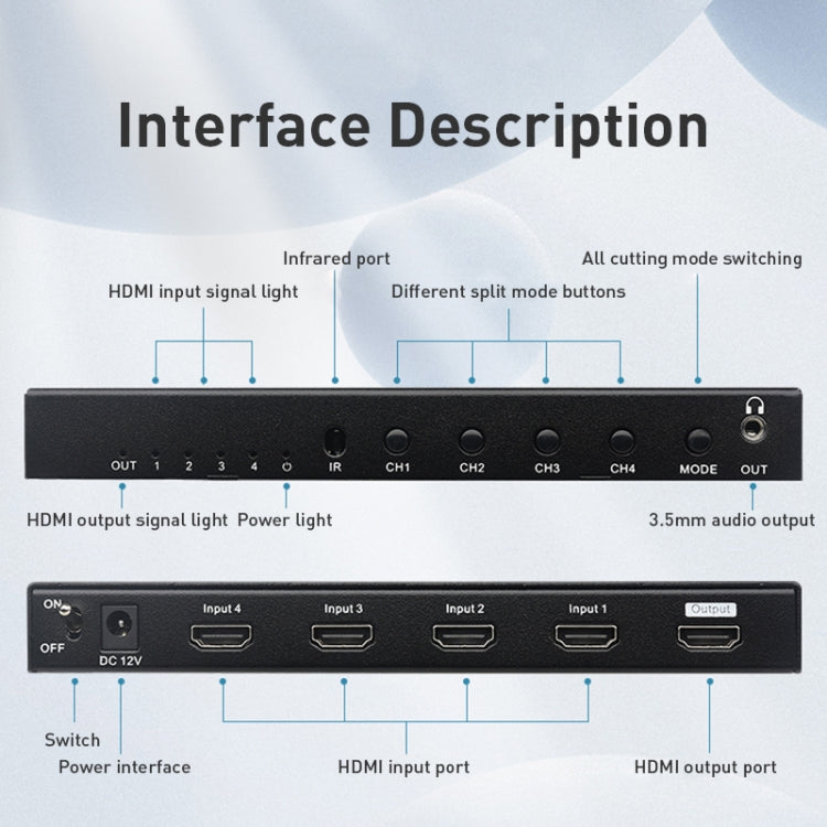 Measy MV4341 4K 30Hz 4 In 1 Out HDMI Quad Screen Splitter, Plug Type: US Plug (Black) - HoMEdemic™ 