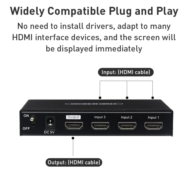 Measy SWH4631 4K 60Hz 3 In 1 Out HDMI Converter Switcher, Plug Type: EU Plug (Black) - HoMEdemic™ 