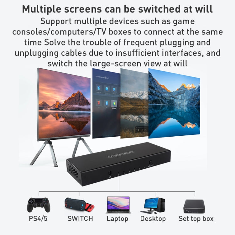 Measy SWH4651 4K 60Hz 5 In 1 Out HDMI Converter Switcher, Plug Type: US Plug (Black) - HoMEdemic™ 