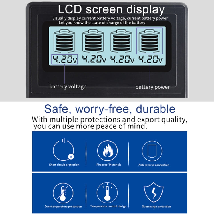 Micro USB 4 Slot Battery Charger for 3.7V Lithium-ion Battery, with LCD Display - HoMEdemic™ 